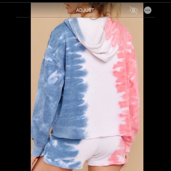 Tie dye pink blue hoodie top & shorts set NEW - Picture 2 of 10